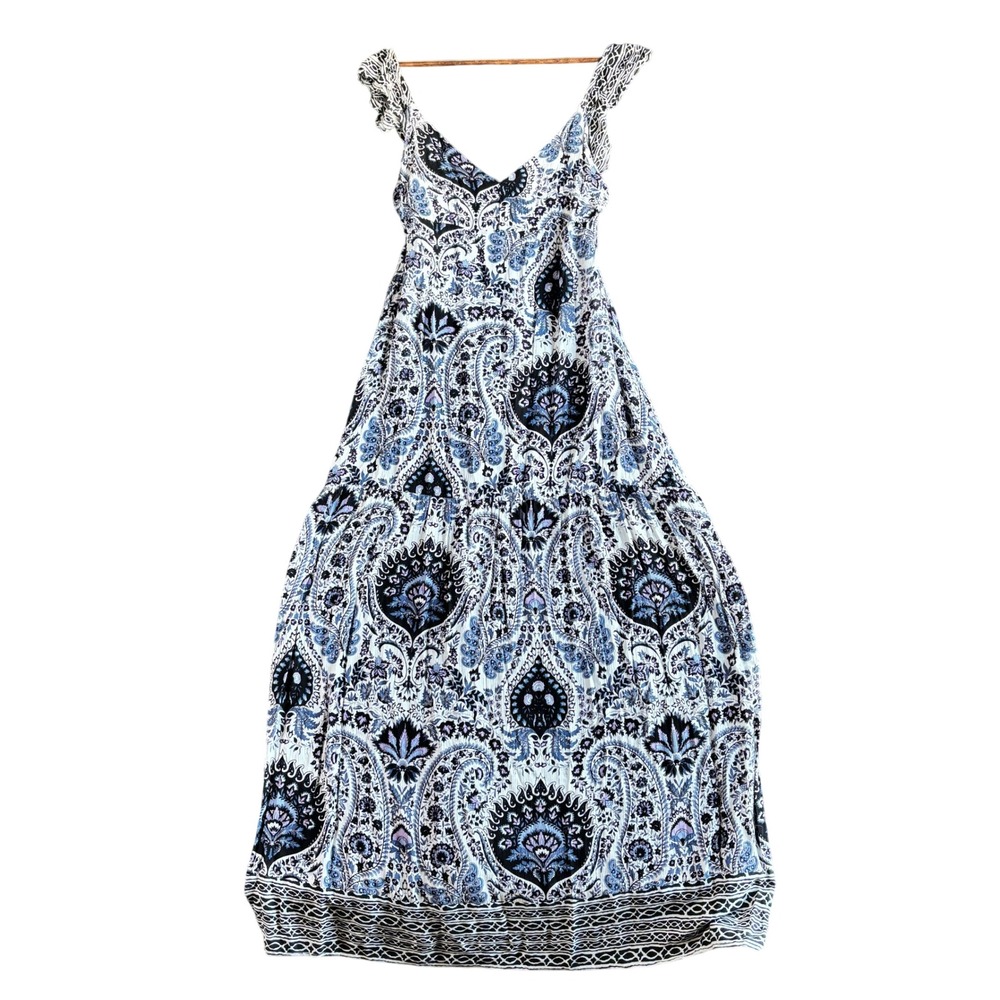 Blue Paisley Maxi Dress – Sleeveless V-Neck Summer Dress